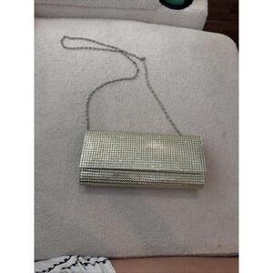 👜 Call It Spring Silver Rhinestone Clutch Evening Bag with Chain – USED
